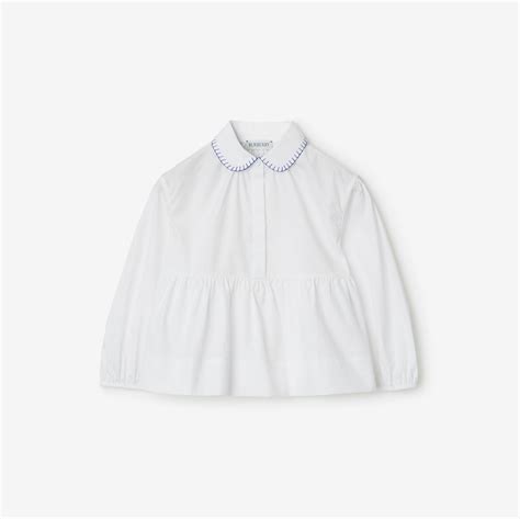 burberry button down poplin stretch|Stretch Cotton Peplum Blouse in White .